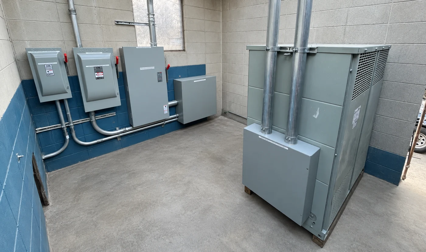 Transformer, disconnects and electrical distribution at Santa’s Village Polar Dome