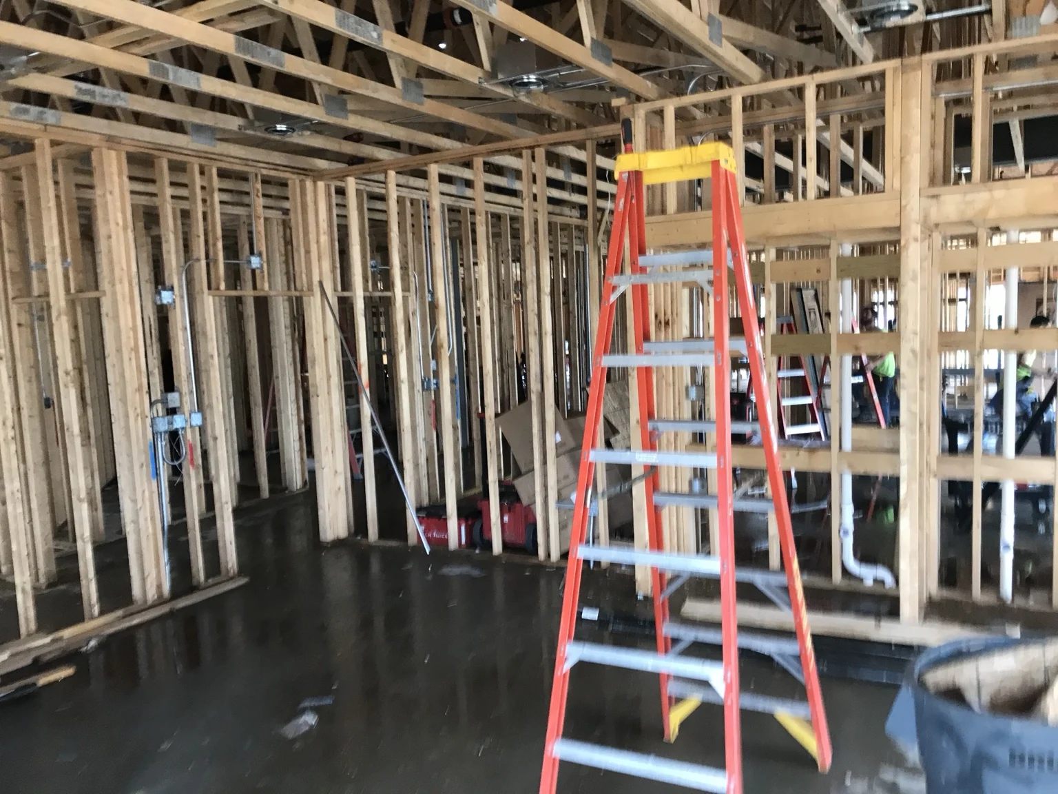 Electrical rough-in within the wood-framed interior.