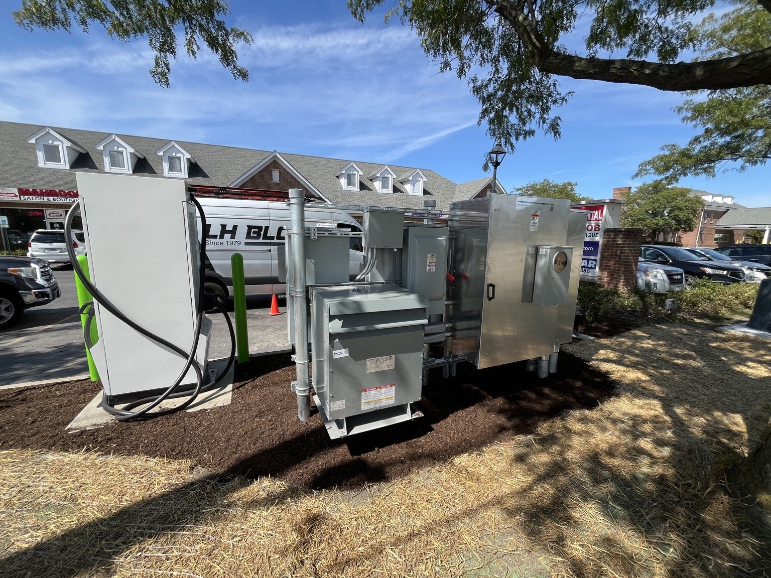 EV charging equipment and outdoor electrical distribution equipment in Naperville.