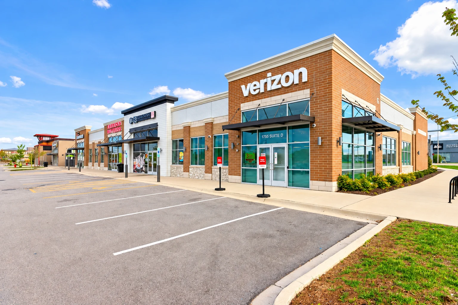 Row of completed commercial tenant storefronts at The Overlook at Oakbrook.