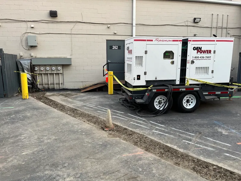Temporary generator power at the rear meter bank while the underground service was replaced.