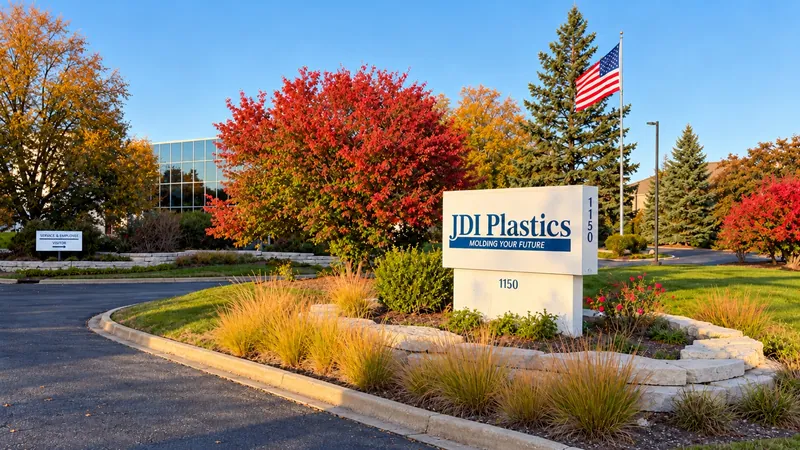 JDI Plastics signage at the Palatine facility shared by JDI Plastics, Four Star Tool, and Crystal Die & Mold.
