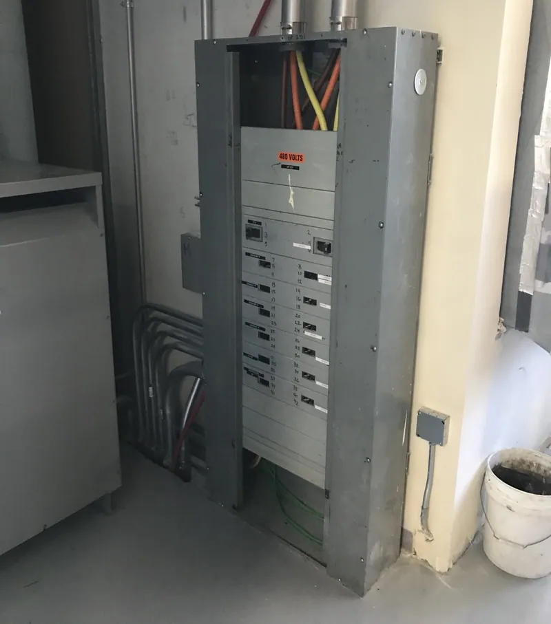 Reused distribution equipment installed to supply the rooftop HVAC equipment.
