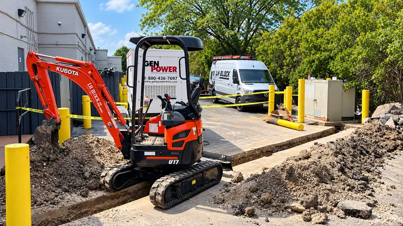 Excavation, temporary generator power, and utility coordination during the Glendale Town Center service restoration.