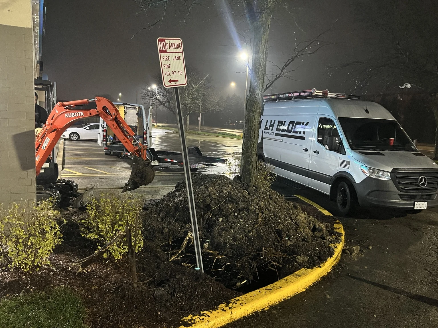 Overnight excavation at Scharrington Square with LH Block Electric on site.