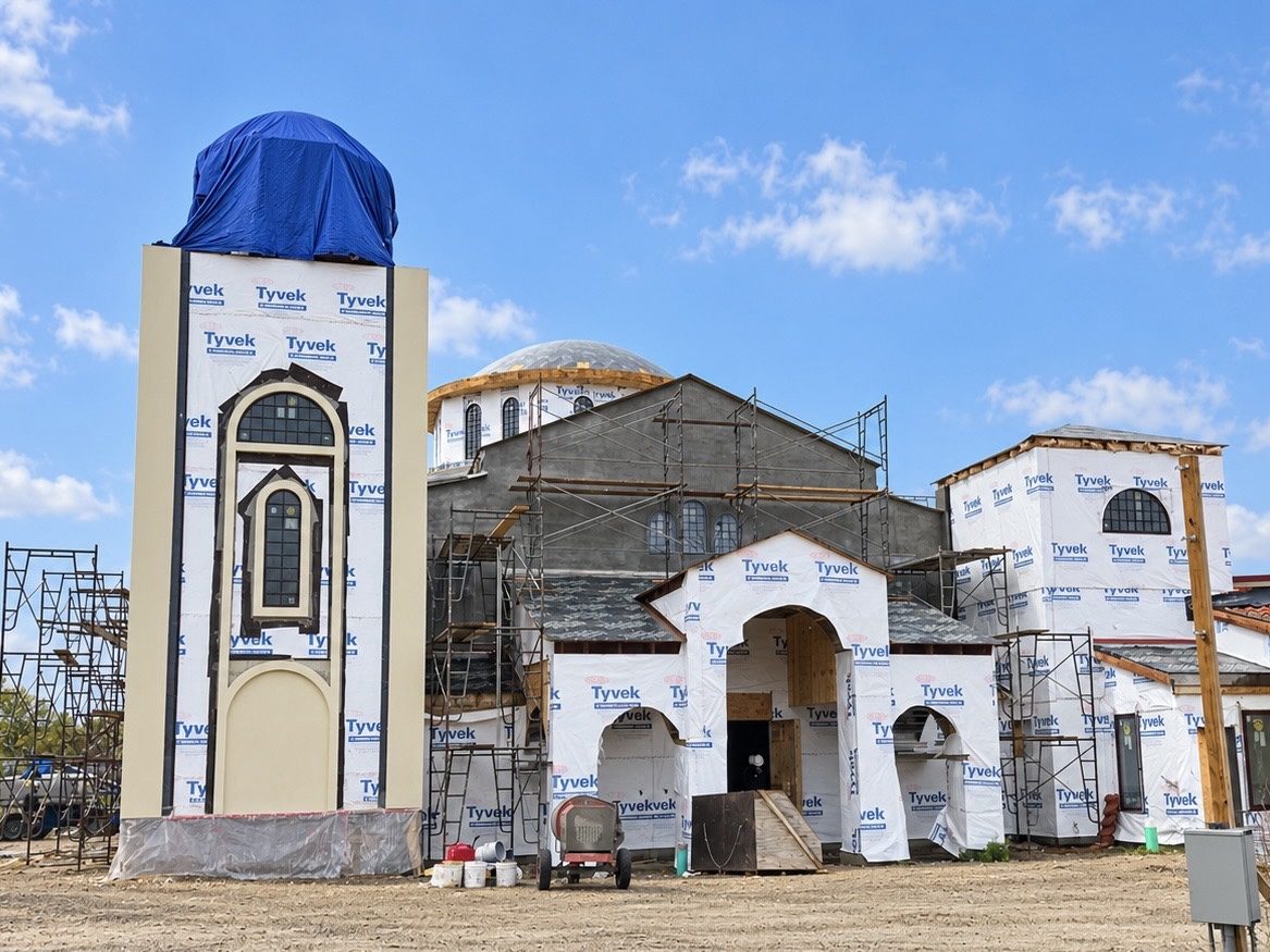 St. Sophia church exterior and tower during construction in Elgin.