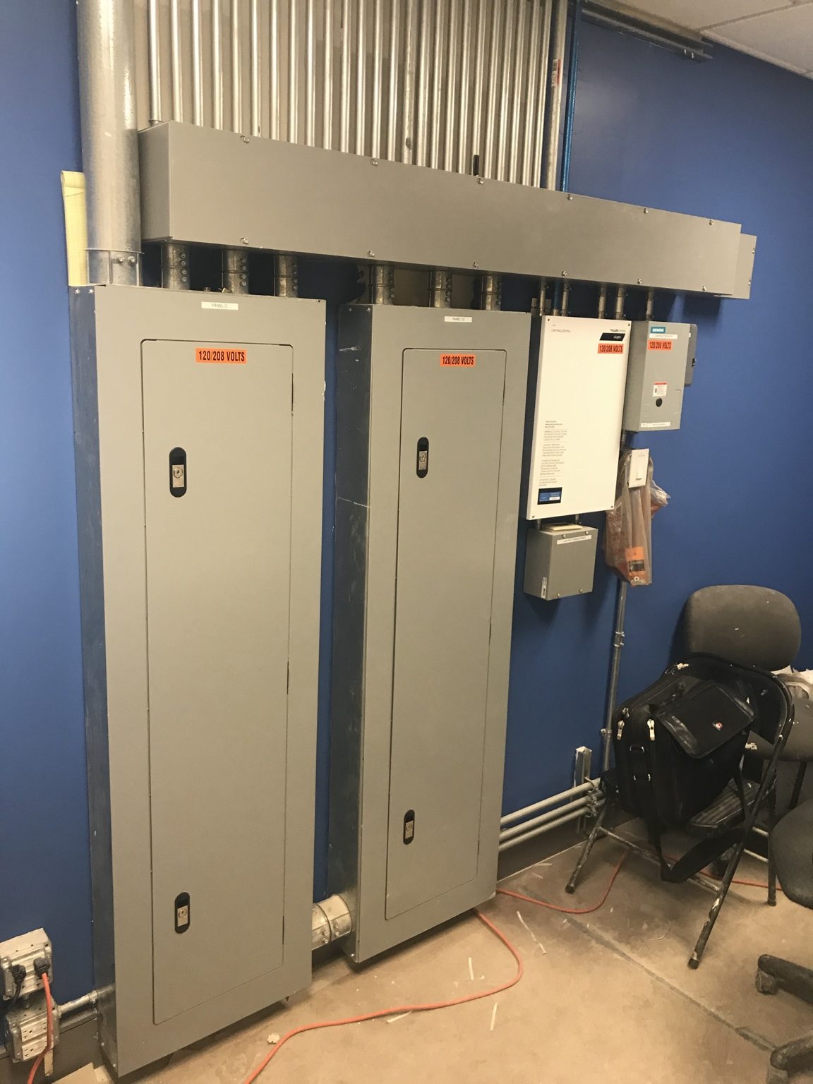 Electrical distribution panels and overhead conduit at the St. Sophia church project.