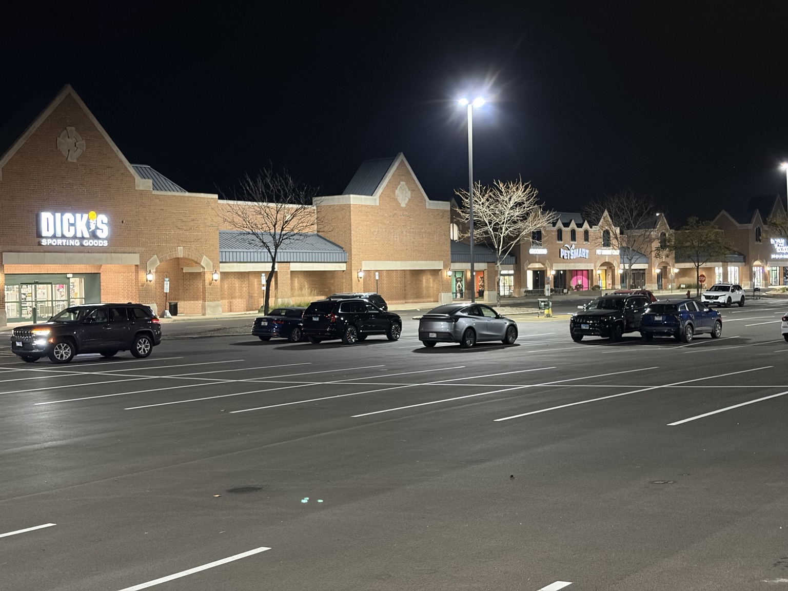 Completed LED parking-lot lighting at Village Square of Northbrook, facing Dick’s Sporting Goods and PetSmart.